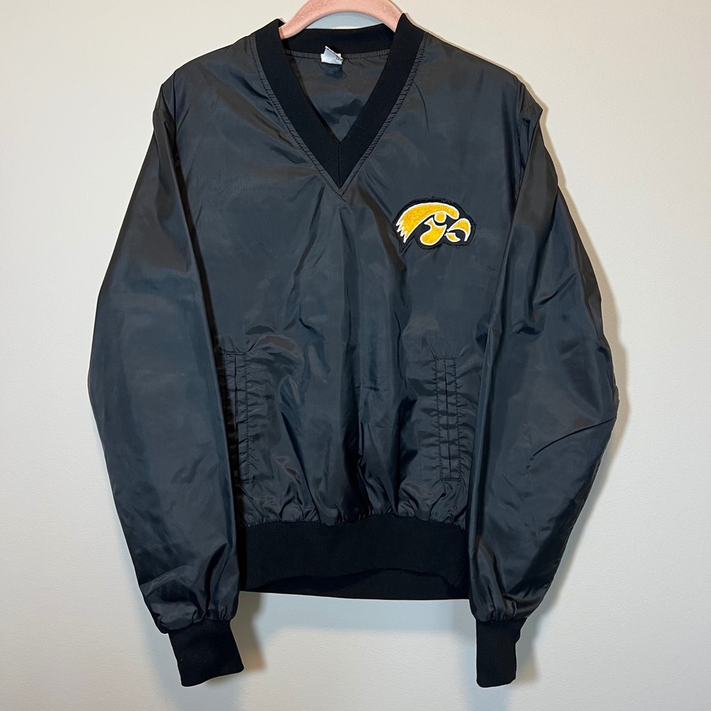 Vintage West Wind Iowa Hawkeyes Windbreaker Jacket Black V-Neck Pullover XS